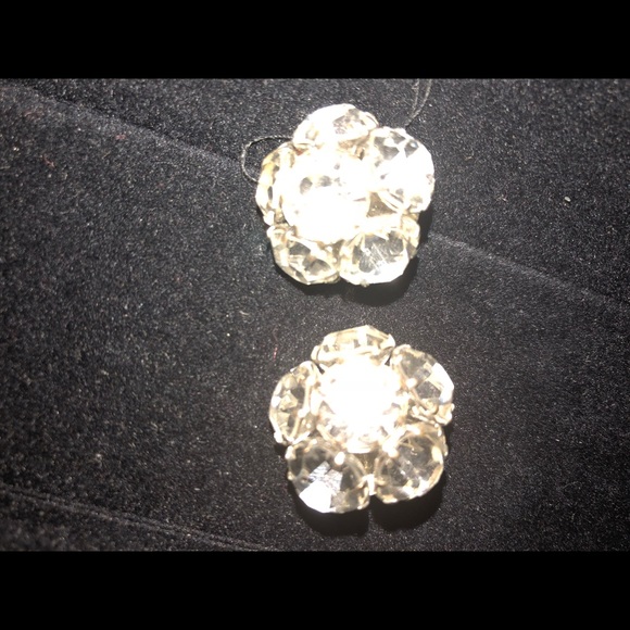 Antique earrings clip on crystal 1940 early cute - Picture 2 of 8